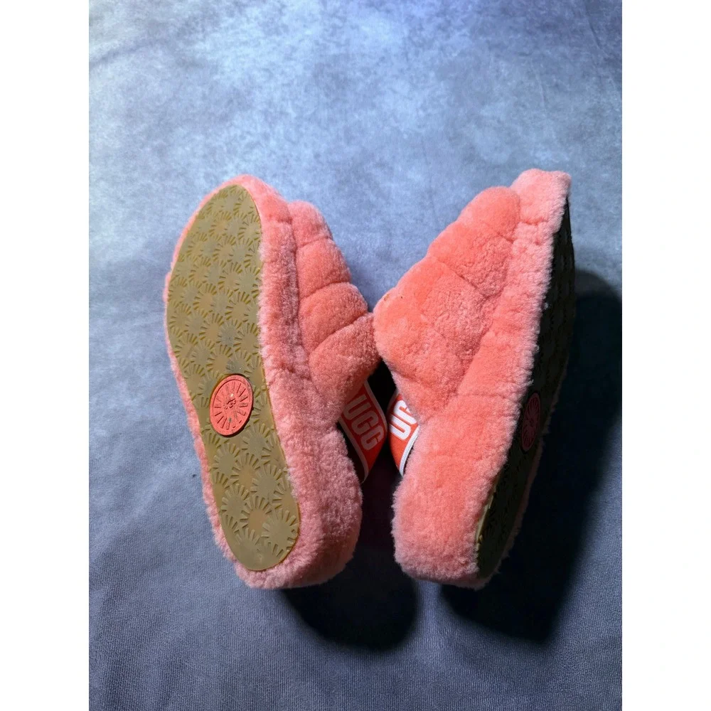 UGG Fluff Yeah Slide Coral Pink Sheepskin Slingback Sandals 1095119K